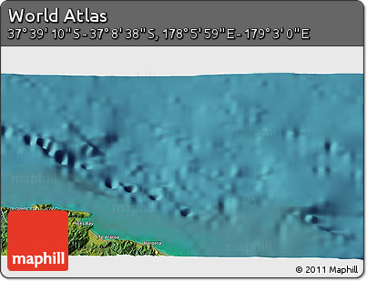 Satellite 3D Map of the Area around 37° 23' 54" S, 178° 34' 29" E