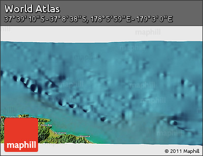 Satellite 3D Map of the Area around 37° 23' 54" S, 178° 34' 29" E