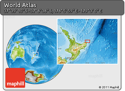 Physical Location Map of the Area around 37° 23' 54" S, 178° 34' 29" E