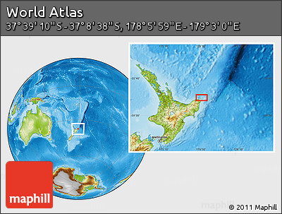Physical Location Map of the Area around 37° 23' 54" S, 178° 34' 29" E