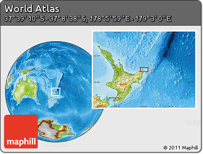 Physical Location Map of the Area around 37° 23' 54" S, 178° 34' 29" E
