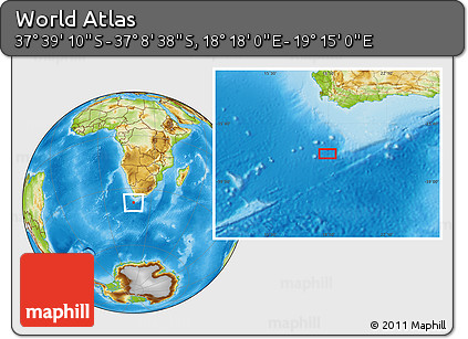 Physical Location Map of the Area around 37° 23' 54" S, 18° 46' 29" E