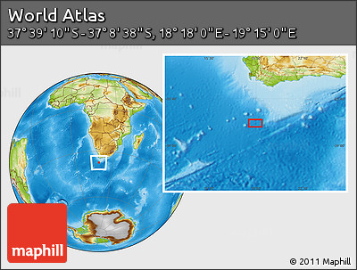 Physical Location Map of the Area around 37° 23' 54" S, 18° 46' 29" E