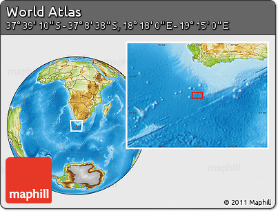 Physical Location Map of the Area around 37° 23' 54" S, 18° 46' 29" E
