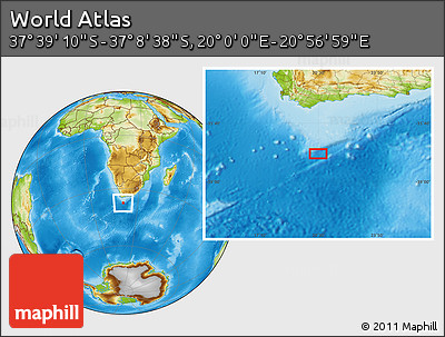 Physical Location Map of the Area around 37° 23' 54" S, 20° 28' 30" E