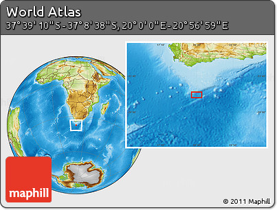 Physical Location Map of the Area around 37° 23' 54" S, 20° 28' 30" E