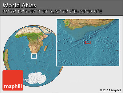 Satellite Location Map of the Area around 37° 23' 54" S, 23° 1' 29" E