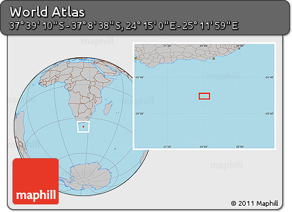 Gray Location Map of the Area around 37° 23' 54" S, 24° 43' 30" E
