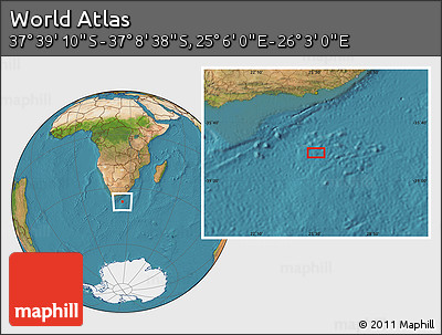 Satellite Location Map of the Area around 37° 23' 54" S, 25° 34' 30" E