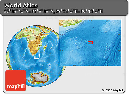 Physical Location Map of the Area around 37° 23' 54" S, 29° 49' 30" E