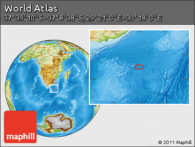 Physical Location Map of the Area around 37° 23' 54" S, 29° 49' 30" E