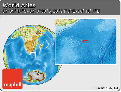 Physical Location Map of the Area around 37° 23' 54" S, 29° 49' 30" E