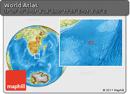 Physical Location Map of the Area around 37° 23' 54" S, 30° 40' 29" E