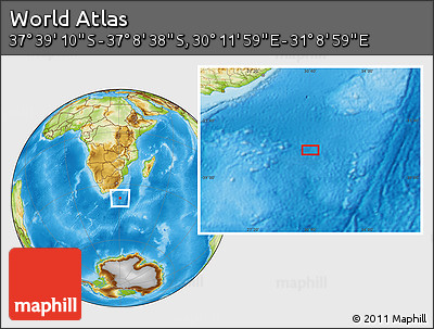 Physical Location Map of the Area around 37° 23' 54" S, 30° 40' 29" E