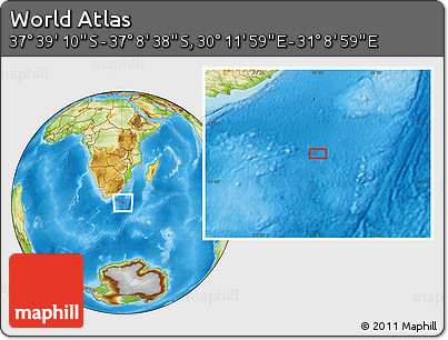 Physical Location Map of the Area around 37° 23' 54" S, 30° 40' 29" E