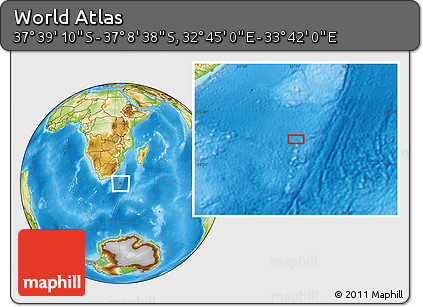 Physical Location Map of the Area around 37° 23' 54" S, 33° 13' 30" E