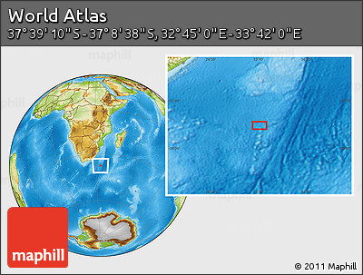 Physical Location Map of the Area around 37° 23' 54" S, 33° 13' 30" E