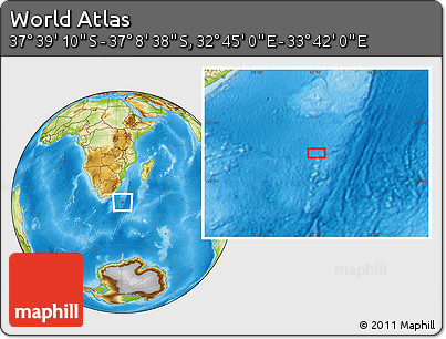 Physical Location Map of the Area around 37° 23' 54" S, 33° 13' 30" E