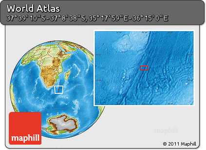 Physical Location Map of the Area around 37° 23' 54" S, 35° 46' 29" E