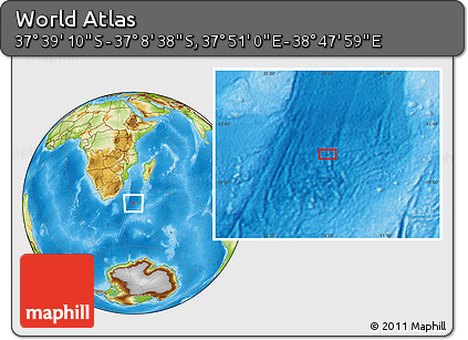Physical Location Map of the Area around 37° 23' 54" S, 38° 19' 30" E