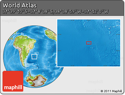 Physical Location Map of the Area around 37° 23' 54" S, 38° 10' 29" W