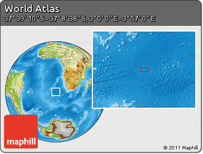 Physical Location Map of the Area around 37° 23' 54" S, 3° 28' 30" E