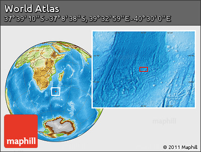Physical Location Map of the Area around 37° 23' 54" S, 40° 1' 29" E