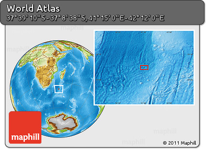 Physical Location Map of the Area around 37° 23' 54" S, 41° 43' 30" E