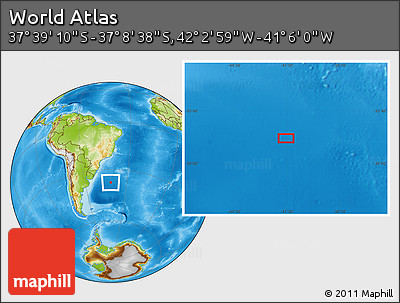 Physical Location Map of the Area around 37° 23' 54" S, 41° 34' 30" W