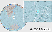 Gray Location Map of the area around 37° 23' 54" S, 44° 16' 29" E, hill shading