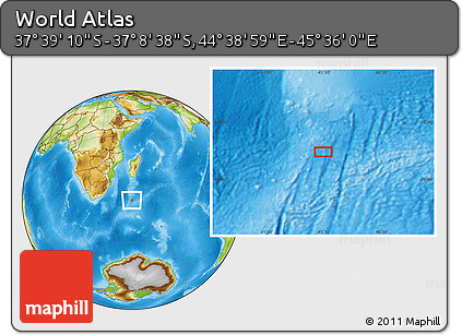Physical Location Map of the Area around 37° 23' 54" S, 45° 7' 30" E