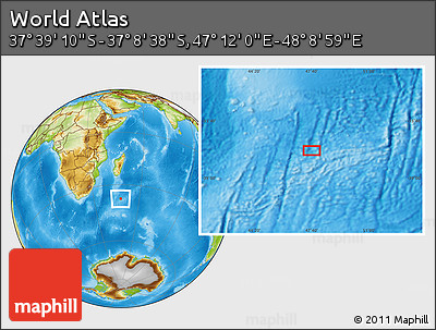 Physical Location Map of the Area around 37° 23' 54" S, 47° 40' 29" E