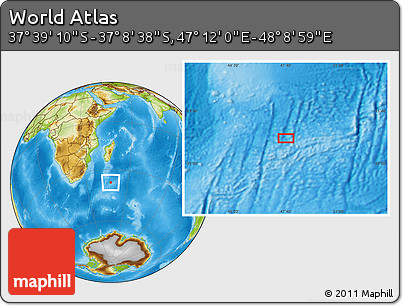 Physical Location Map of the Area around 37° 23' 54" S, 47° 40' 29" E