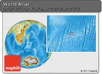 Physical Location Map of the Area around 37° 23' 54" S, 48° 31' 29" E