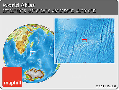 Physical Location Map of the Area around 37° 23' 54" S, 48° 31' 29" E