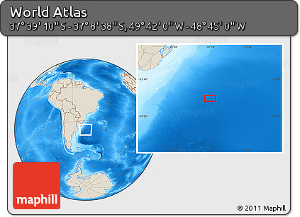 Shaded Relief Location Map of the Area around 37° 23' 54" S, 49° 13' 30" W