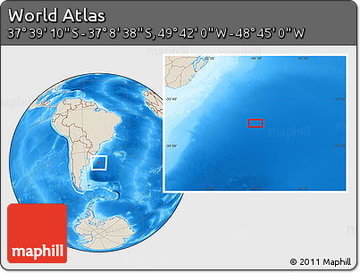 Shaded Relief Location Map of the Area around 37° 23' 54" S, 49° 13' 30" W