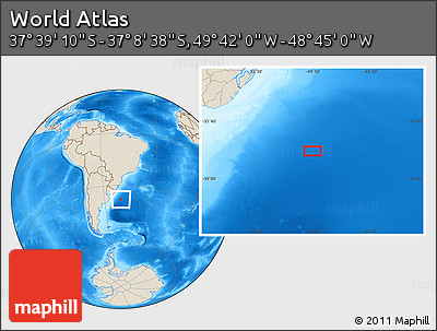 Shaded Relief Location Map of the Area around 37° 23' 54" S, 49° 13' 30" W