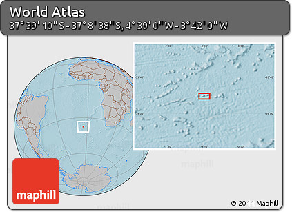 Gray Location Map of the Area around 37° 23' 54" S, 4° 10' 30" W, hill shading
