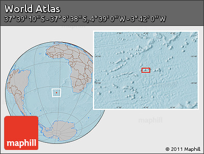 Gray Location Map of the Area around 37° 23' 54" S, 4° 10' 30" W, hill shading