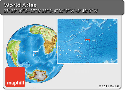 Physical Location Map of the Area around 37° 23' 54" S, 4° 10' 30" W