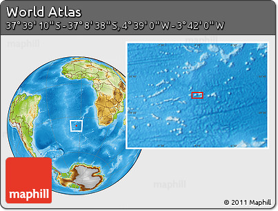 Physical Location Map of the Area around 37° 23' 54" S, 4° 10' 30" W