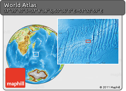 Physical Location Map of the Area around 37° 23' 54" S, 51° 4' 30" E