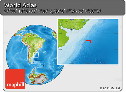 Physical Location Map of the Area around 37° 23' 54" S, 52° 37' 30" W