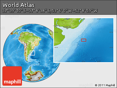 Physical Location Map of the Area around 37° 23' 54" S, 52° 37' 30" W