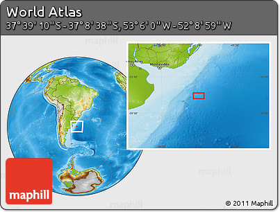 Physical Location Map of the Area around 37° 23' 54" S, 52° 37' 30" W