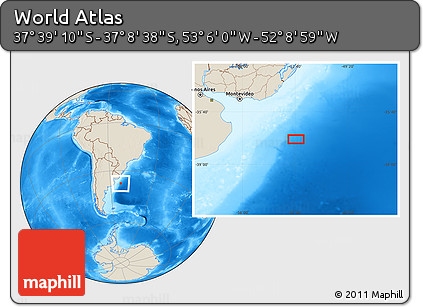 Shaded Relief Location Map of the Area around 37° 23' 54" S, 52° 37' 30" W