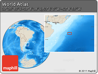 Shaded Relief Location Map of the Area around 37° 23' 54" S, 52° 37' 30" W