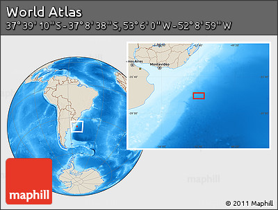 Shaded Relief Location Map of the Area around 37° 23' 54" S, 52° 37' 30" W