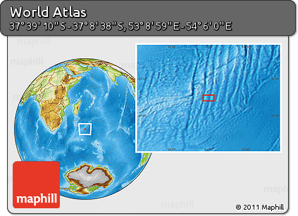 Physical Location Map of the Area around 37° 23' 54" S, 53° 37' 30" E
